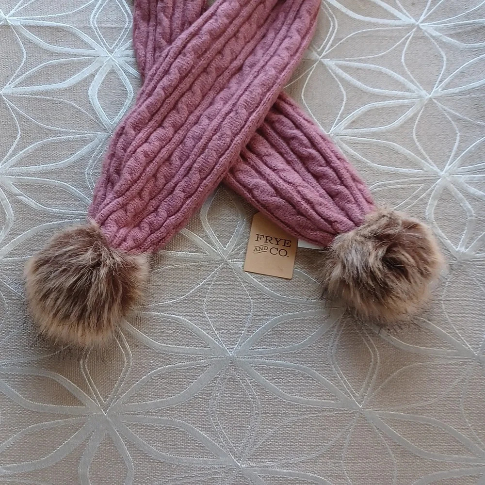 Frye Cable Knit Scarf with Pom Poms!